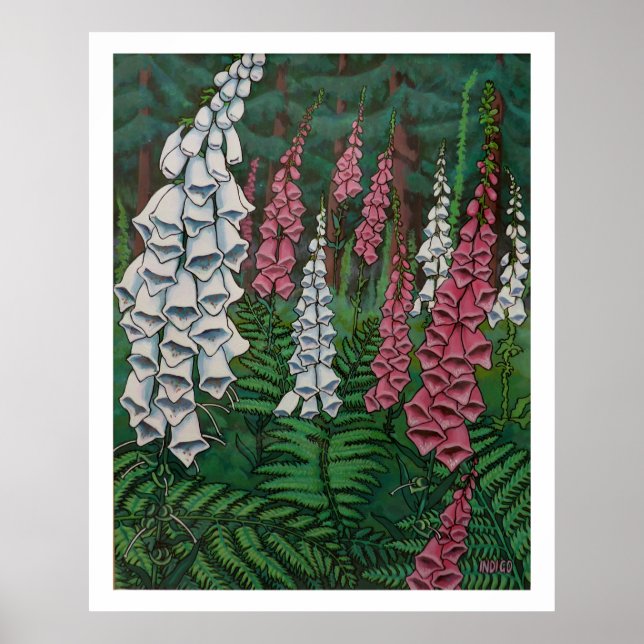 Wildflowers Art Poster Foxglove Flowers Painting (Front)