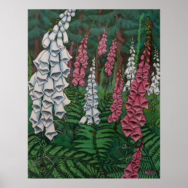 Wildflowers Art Print Foxglove Flowers Painting (Front)