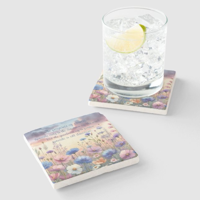 Wildflowers at Dusk & Quote Stone Coaster (Side)