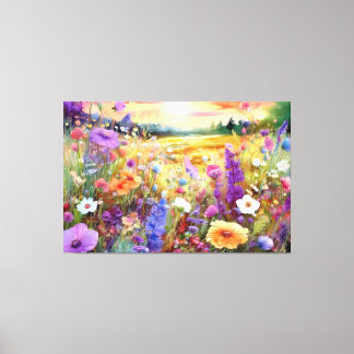 Wildflowers at Sunset in Watercolor Canvas Print