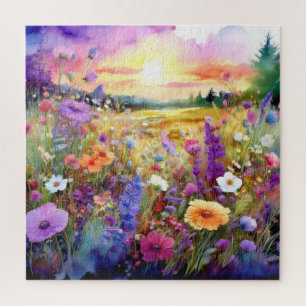 Wildflowers at Sunset in Watercolor Jigsaw Puzzle