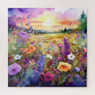 Wildflowers at Sunset in Watercolor Jigsaw Puzzle