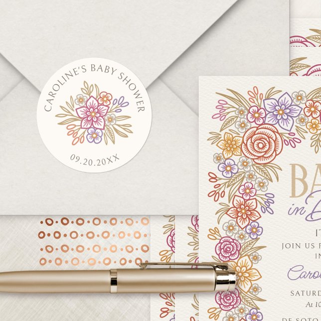 Wildflowers Autumn Fall Baby Shower Classic Round Sticker (Creator Uploaded)