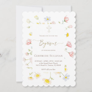 wildflowers baby girl Baptism Invitation