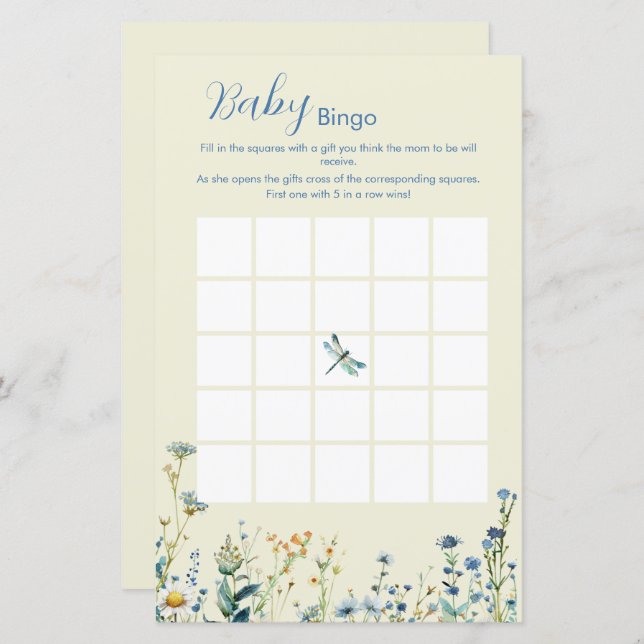 Wildflowers baby in bloom baby shower Bingo game (Front/Back)