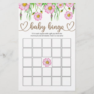 Wildflowers Baby In Bloom Baby Shower Bingo Game