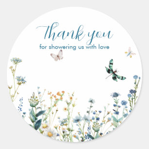 Wildflowers baby in bloom baby shower classic round sticker