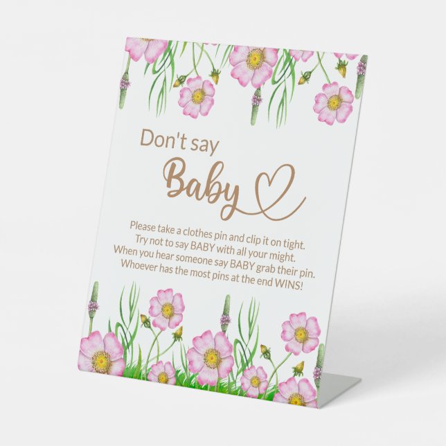 Wildflowers baby in bloom baby shower game  pedestal sign (Front)