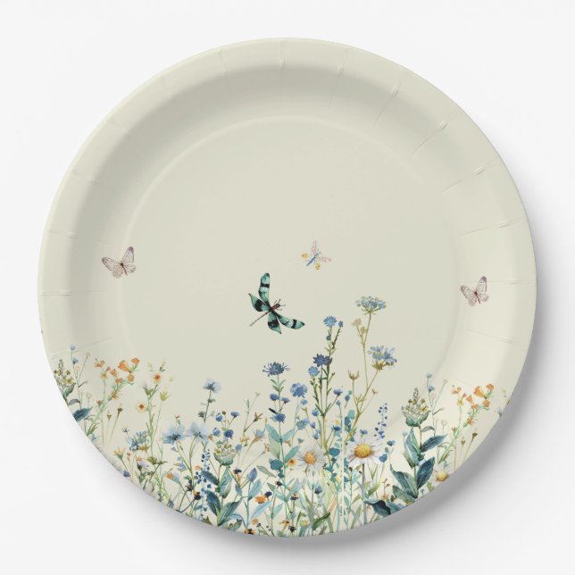 Wildflowers baby in bloom baby shower  paper plate (Front)