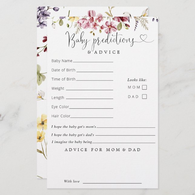 Wildflowers Baby In Bloom Predictions Advice (Front/Back)