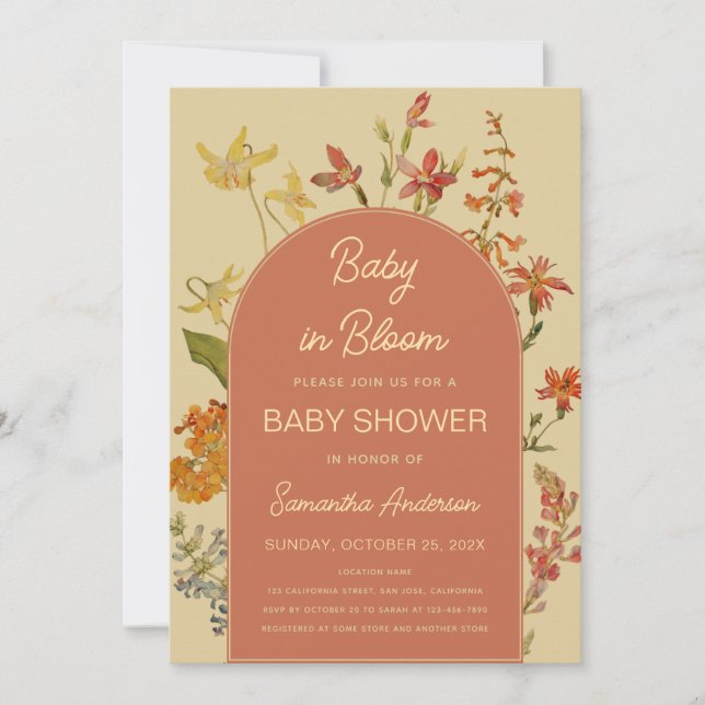 Wildflowers Baby in Bloom Shower Floral Arch Invitation (Front)