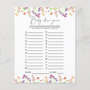 Wildflowers Baby Item Game. Baby Shower Game