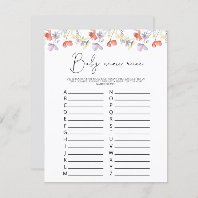 Wildflowers Baby name race game (Front/Back)