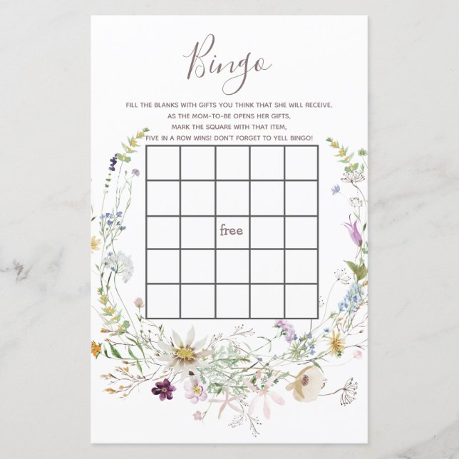 WildFlowers Baby Shower Bingo Game (Front)