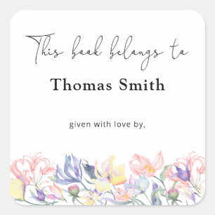 Wildflowers- Baby Shower bookplate, books for baby Square Sticker