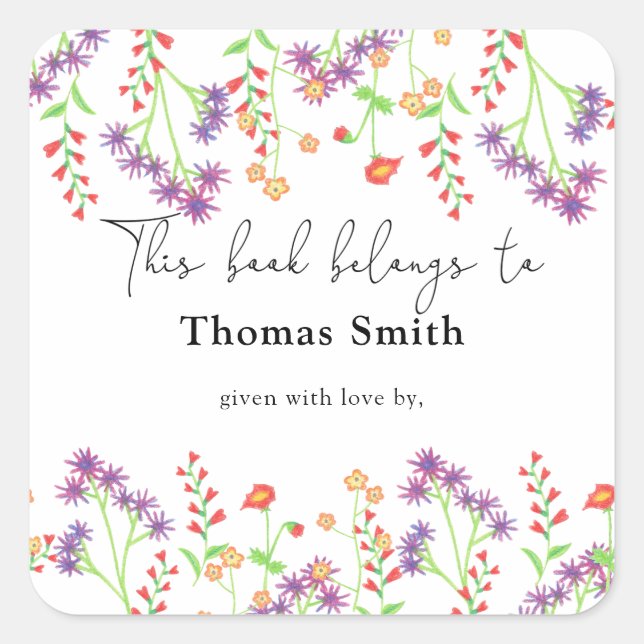 Wildflowers- Baby Shower bookplate, books for baby Square Sticker (Front)