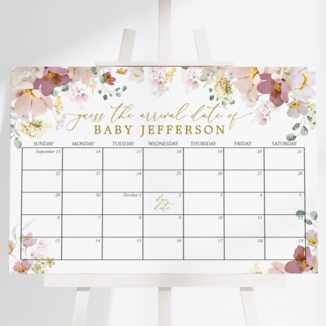 Wildflowers Baby Shower Guess Due Date Calendar Poster (Creator Uploaded)