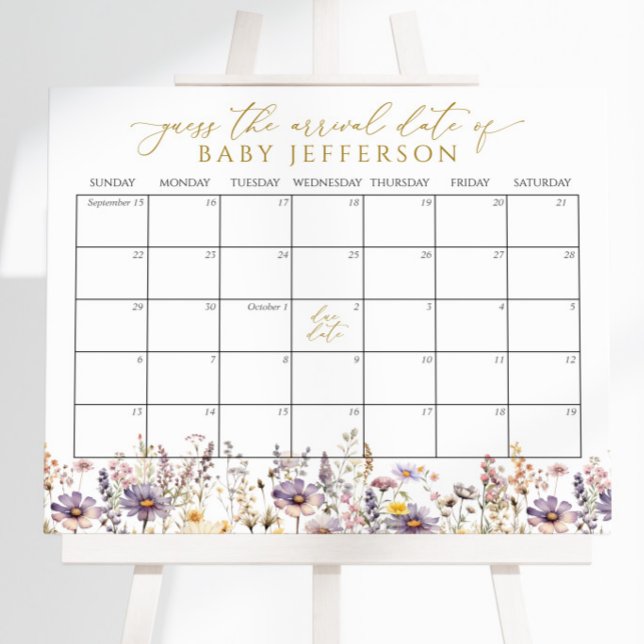 Wildflowers Baby Shower Guess Due Date Calendar Poster (Creator Uploaded)