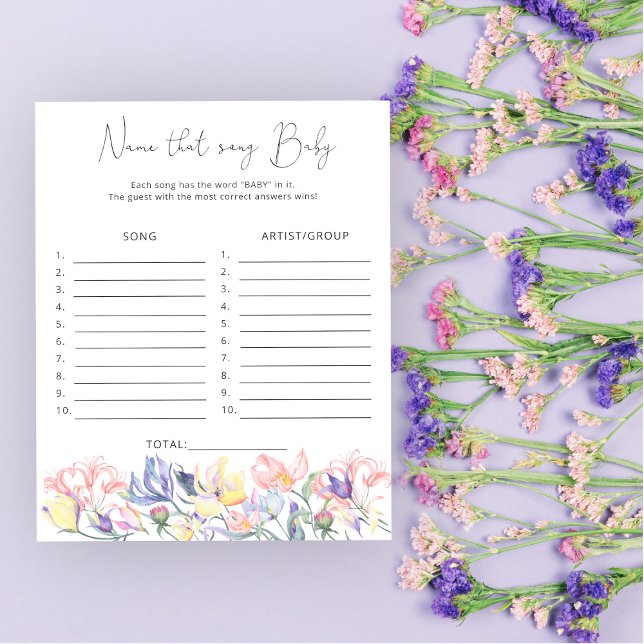 Wildflowers baby shower Name that song baby game (Creator Uploaded)
