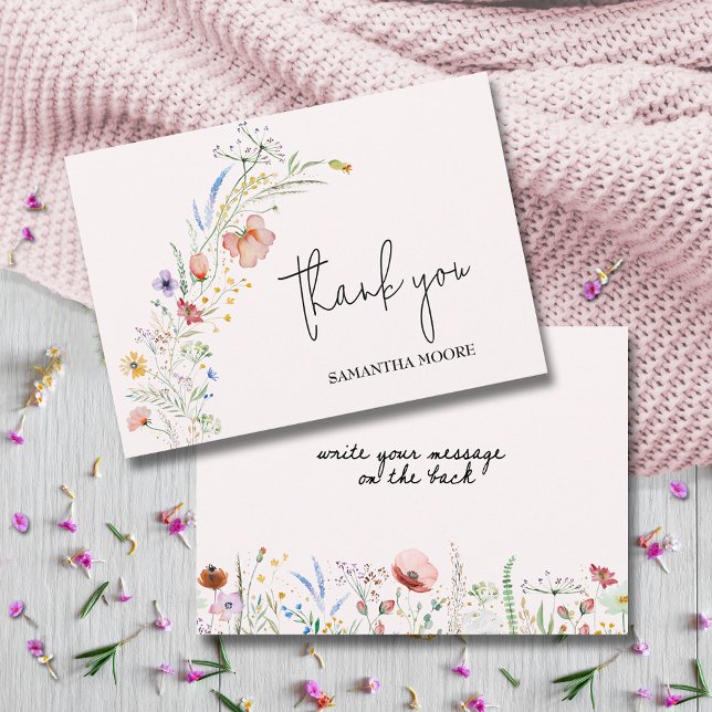 Wildflowers Baby Shower Pink Thank You Card (Creator Uploaded)