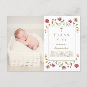 WildFlowers Baptism Photo Thank You Postcard