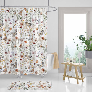 Wildflowers Bathroom decor, Monarch Butterfly Shower Curtain