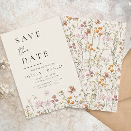 Wildflowers Beige Boho Save the Date Minimalist 