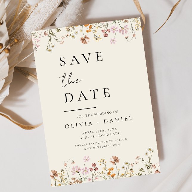 Wildflowers Beige Boho Save the Date Minimalist  (Creator Uploaded)