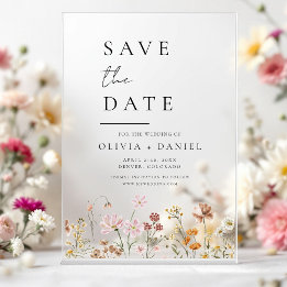 Wildflowers Beige Boho Save the Date Minimalist Acrylic Invitations