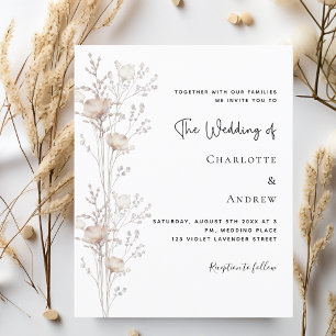 Wildflowers beige cream boho wedding invitation