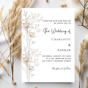 Wildflowers beige cream elegant wedding invitation