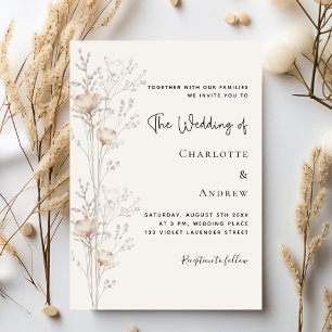 Wildflowers beige cream elegant wedding invitation