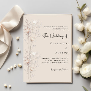 Wildflowers beige  elegant wedding invitation