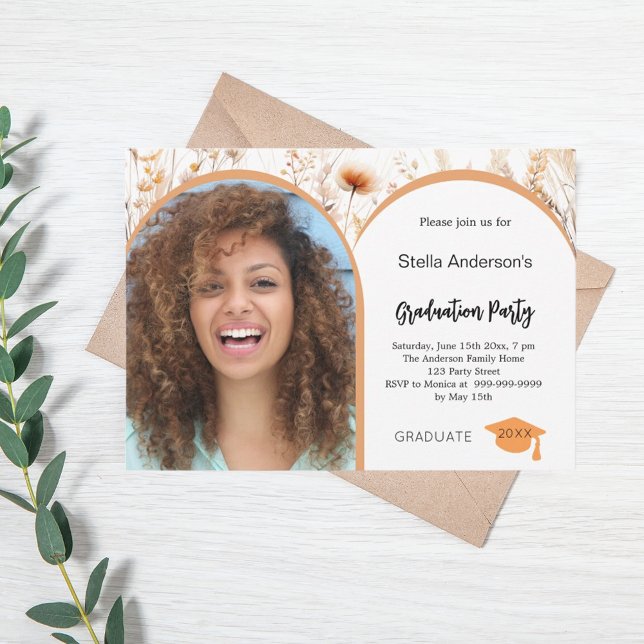 Wildflowers beige photo arch graduation 2025 invitation (Creator Uploaded)
