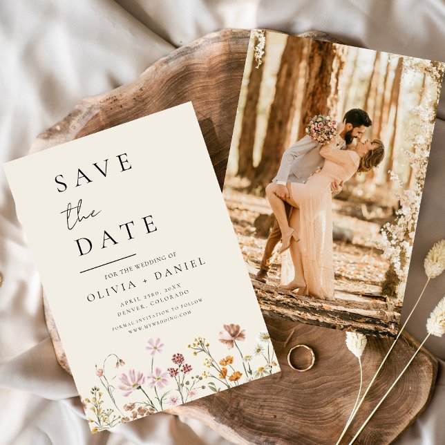 Wildflowers Beige Photo Boho Save the Date (Creator Uploaded)
