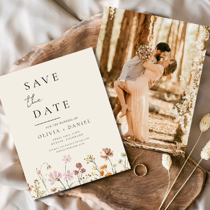 Wildflowers Beige Photo Boho Save the Date Flyer