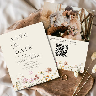 Wildflowers Beige Photo QR Code Save the Date