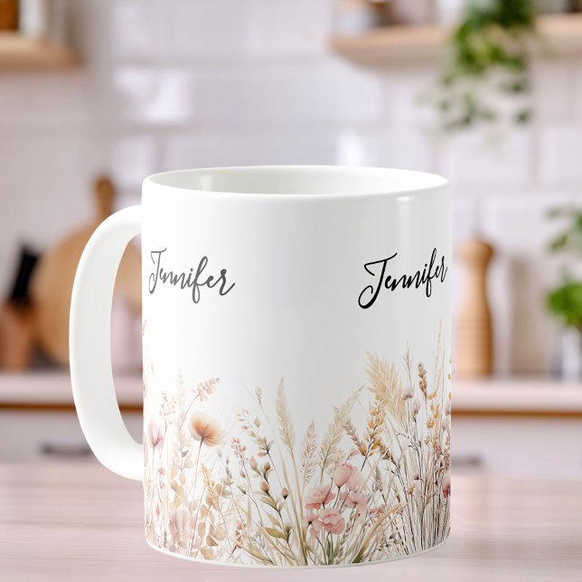 Wildflowers beige pink name coffee mug (Creator Uploaded)