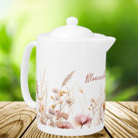Wildflowers beige pink name quote<br><div class="desc">Charming Wildflower Meadow Design,   featurring a delicate watercolor illustration of a wildflower meadow,  adorned with pink flowers,  beige straws,  and grass. This picturesque scene on a pristine white background adds a touch of natural beauty and tranquillity to your kitchen. 

With the motivational quote:  Bloom with every brew.</div>