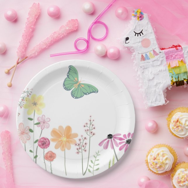 Wildflowers Bird Butterfly Girls Birthday Party  Paper Plate (Party)