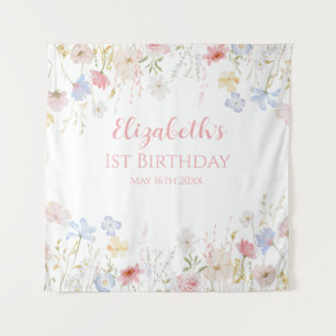 WILDFLOWERS Birthday party Backdrop banner Tapestry