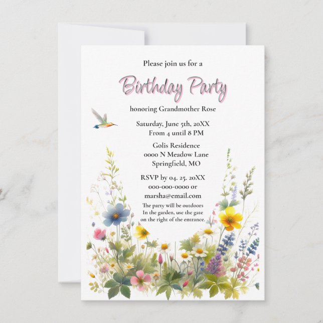 Wildflowers Birthday Party Invitation (Front)