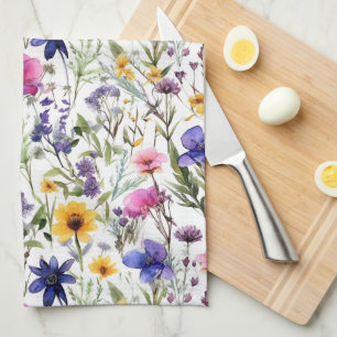Wildflowers Birthday Shower Wedding Watercolor Tea Towel