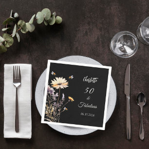 Wildflowers black 50 fabulous birthday napkin