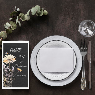 Wildflowers black 50 fabulous birthday napkin