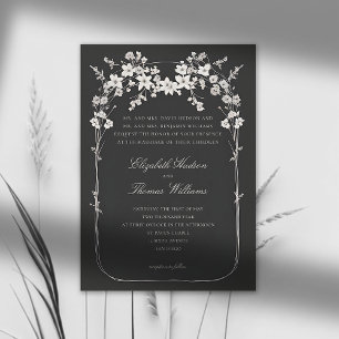 Wildflowers Black Boho Arch Formal Script Wedding Invitation