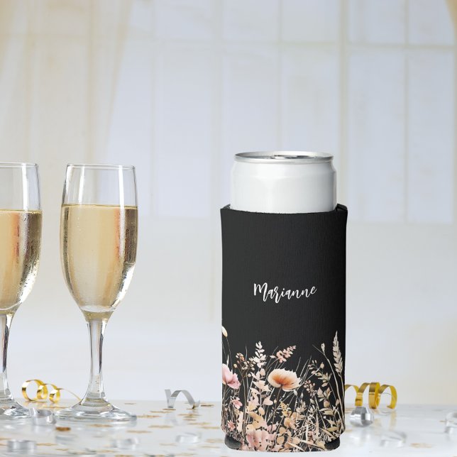 Wildflowers black custom name script seltzer can cooler (Creator Uploaded)
