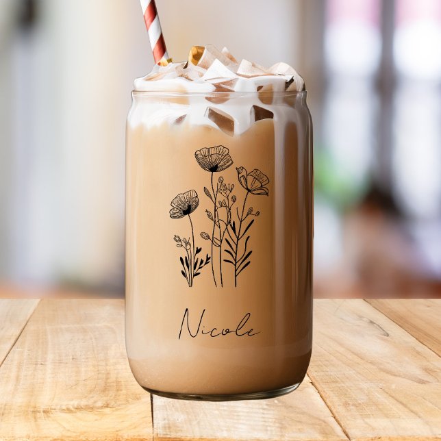 Wildflowers black hand-drawing custom name  can glass (Creator Uploaded)