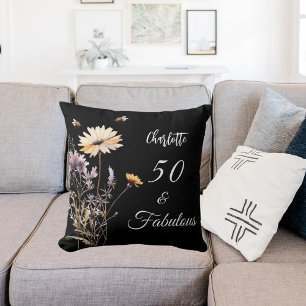 Wildflowers black yellow 50 fabulous birthday cushion