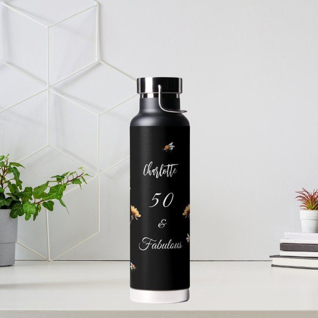 Wildflowers black yellow 50 fabulous birthday water bottle (Creator Uploaded)
